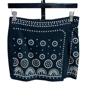 Carmin Black Beaded Faux Wrap Skirt Size Large NWOT